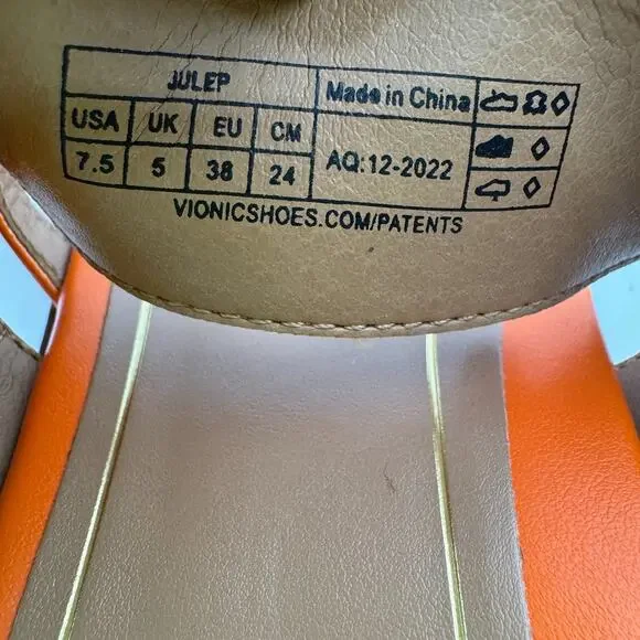 Vionic Julep Orange Leather Thong Buckle Flat Sandals Women's Size 7.5 - Picture 5 of 5